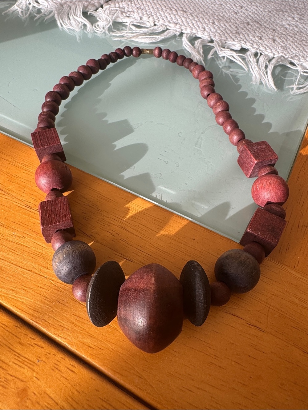 Vintage Handcrafted Wooden Bead Necklace - Brown & Black
